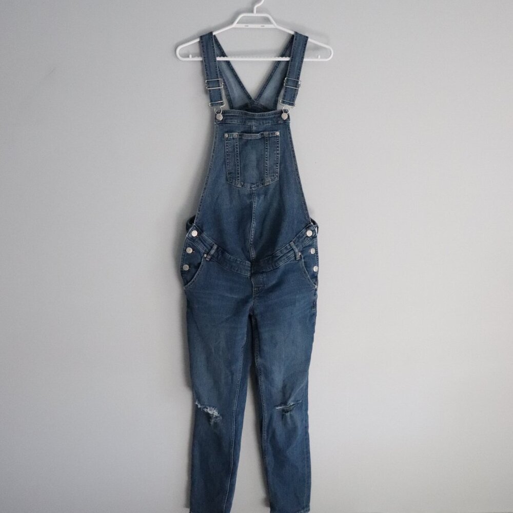 H&M Maternity Medium‎ Wash Blue S One Piece Distressed Denim Dungaree Overalls